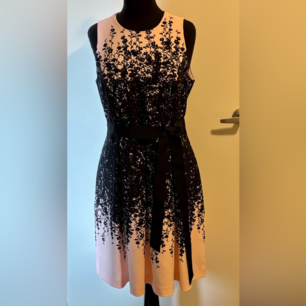 Carmen Marc Valvo Black and Pink Midi Dress
